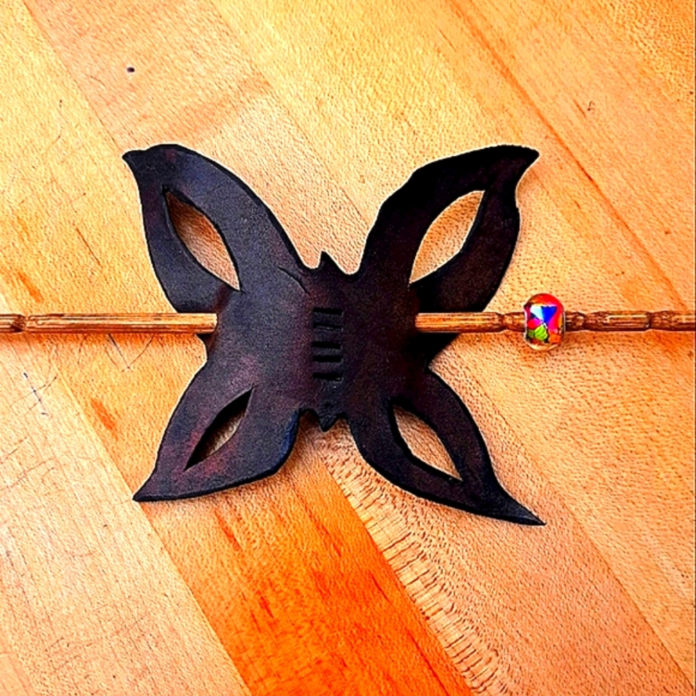 Genuine Leather Butterfly Hair Stick  🦋   Flower Bead Decor .